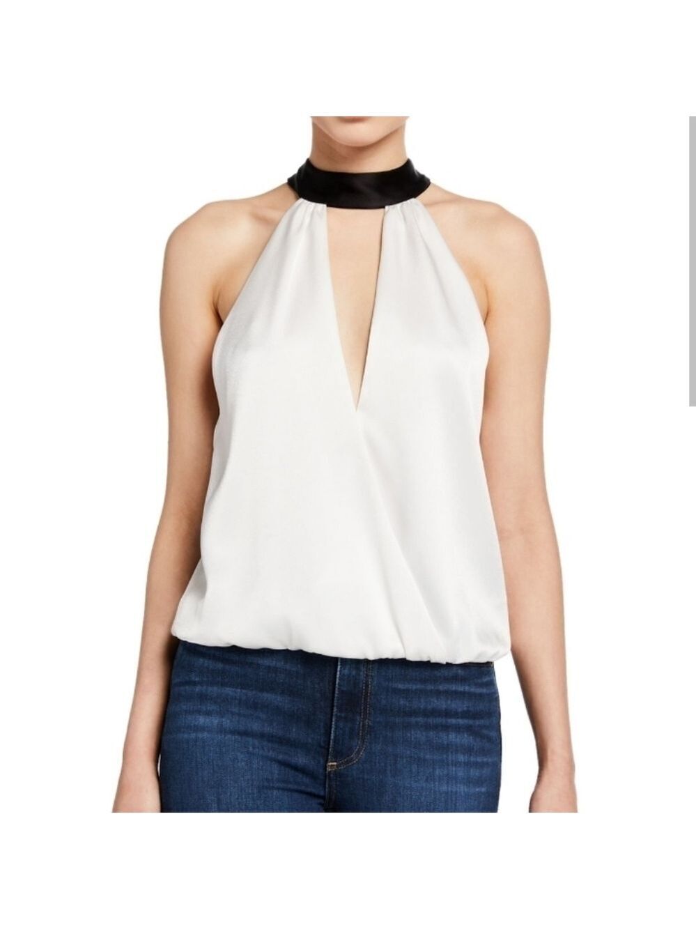 Alice & Olivia Maris Cross-Front Keyhole Halter Top